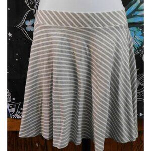 SO Striped Skater Skirt Light Grey And White